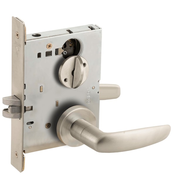 Schlage Grade 1 Bed Bathroom Privacy Mortise Lock, 07 Lever, A Rose, Satin Nickel Plated Clear Coated Finish L9040 07A 619 - main